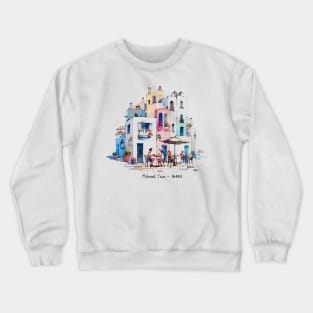 Grecian Getaway: Serene Mykonos Town Sketch | Watercolor Travel Crewneck Sweatshirt